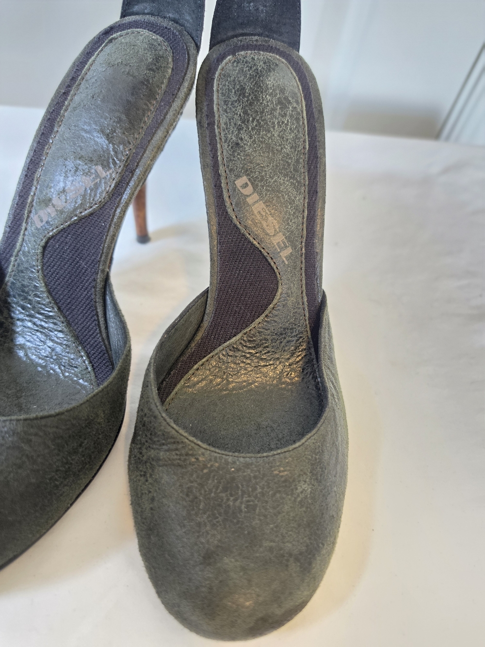 DIESEL CALLA DESIGNER LEATHER STILETTO PUMPS WOOD HEEL ANKLE CUFF EU 37 US 7 - Picture 6 of 11